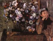 Edgar Degas A Woman seated beside a vase of flowers oil painting reproduction